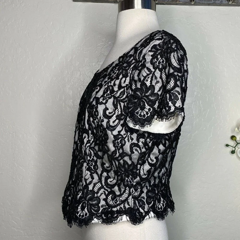 Carmen Marc Valvo Beaded Embroidered Lace Top - Picture 2 of 5